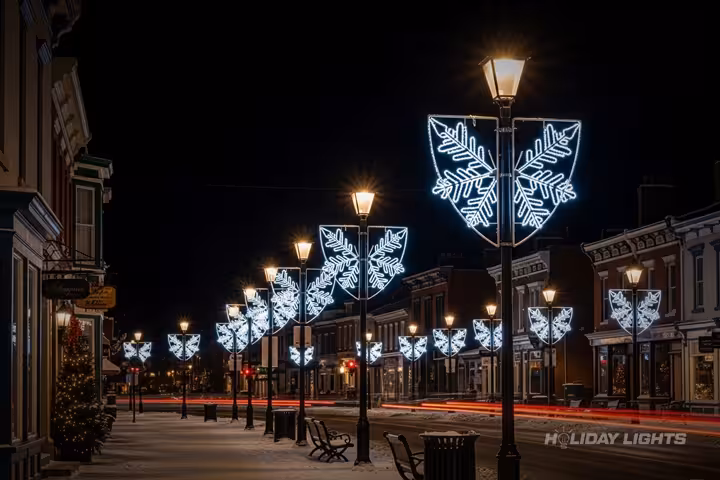 Professional municipal Christmas light installation in Chatham, New Hampshire — Lamp Post Decorations