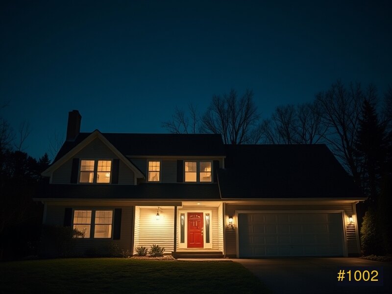 Suburban New Hampshire home in daylight before permanent lighting