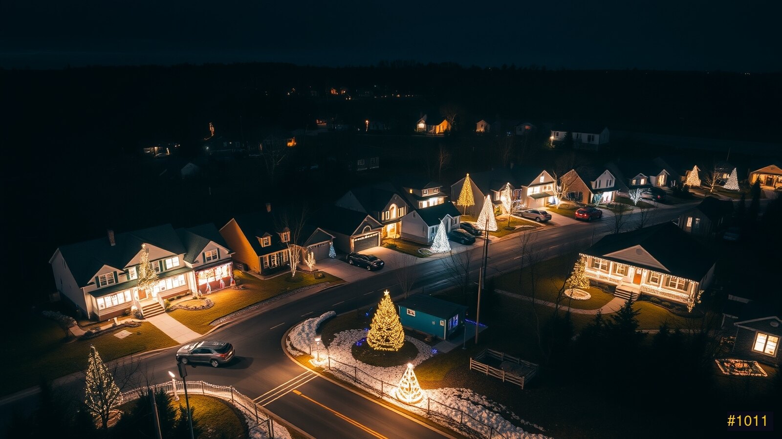 A New Hampshire neighborhood fully lit for the holidays