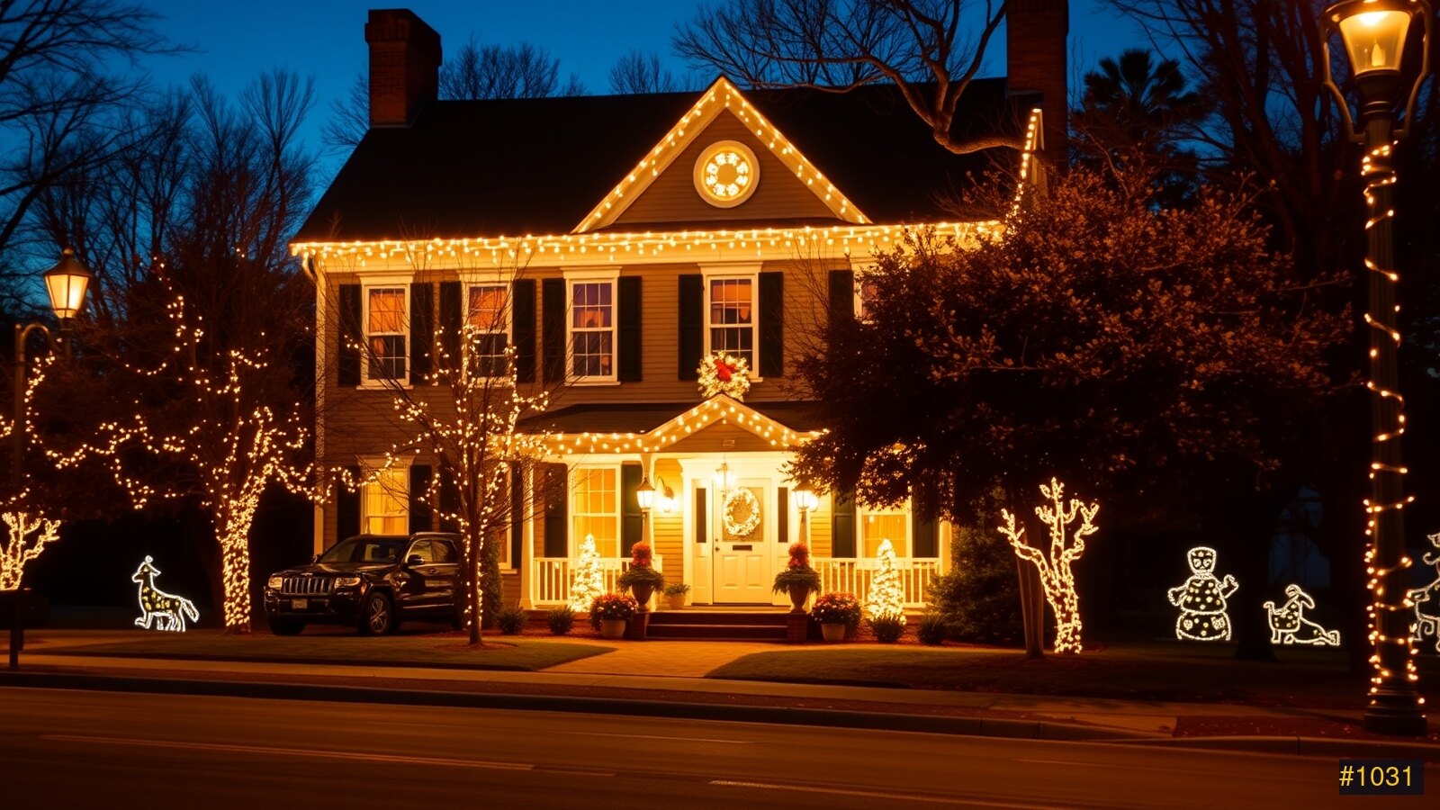 Christmas light installation in Manchester, New Hampshire